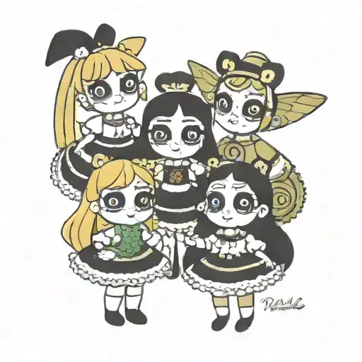 the powerpuff girls in traditional costume from Maramures, Romania tattoo design idea