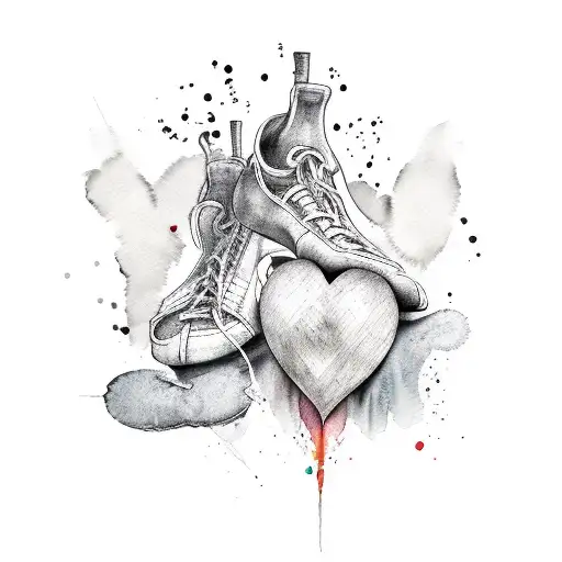 heart and foot in watercolor with two names tattoo design idea