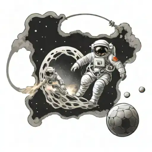 an austronaut playing soccer in space   tattoo design idea