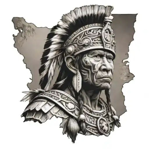 peru map out with a traditional incan warrior tattoo design idea