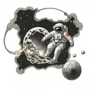 an austronaut playing soccer in space   tattoo design idea