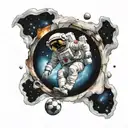an austronaut playing soccer in space   tattoo design idea
