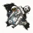 an austronaut playing soccer in space   tattoo design idea