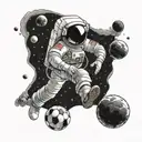 an austronaut playing soccer in space   tattoo design idea