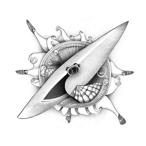 A beach-inspired tattoo with surfboards, flip flops, and shells tattoo design idea
