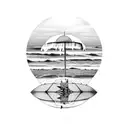 A beach-inspired tattoo with surfboards, flip flops, and shells tattoo design idea