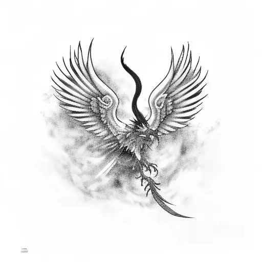 phoenix with smoke  tattoo design idea