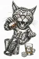 angry cat and whiskey bottles capturing the client's passion tattoo design idea