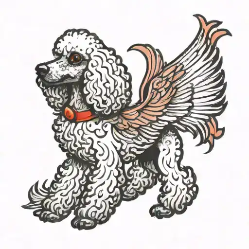 poodle with cardinals flying together tattoo design idea
