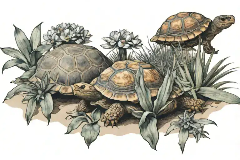 desert landscape tattoo featuring primrose and yucca plant with a tortoise tattoo design idea