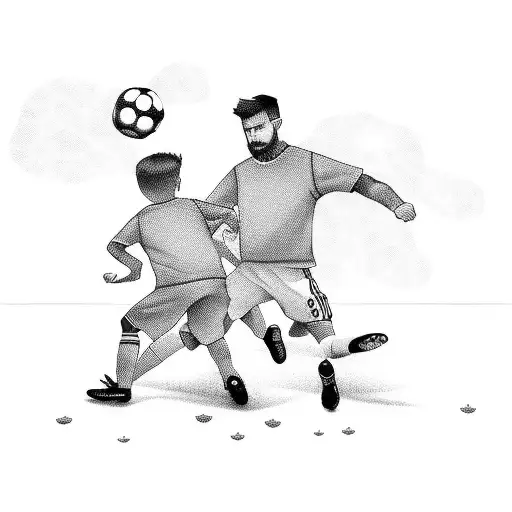 A father and son playing soccer together tattoo design idea