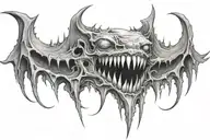Lower stomach black and grey tattoo creepy teeth gothic illustrative tattoo design idea