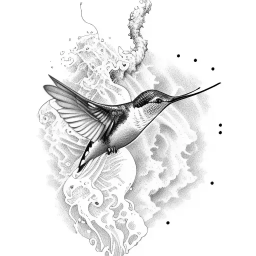 Vertical tatto Costa Rica, hummingbird, monkey, surf waves, volcano. tattoo design idea