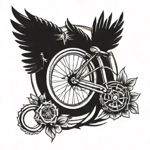 bicycle wheel with wings tattoo design idea