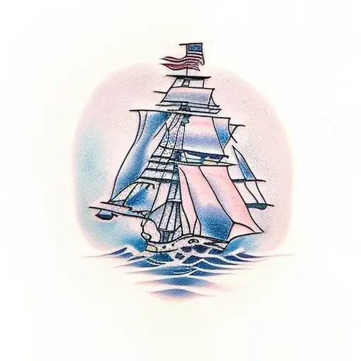 Design a traditional tattoo of an antique ship sailing through fire tattoo design idea