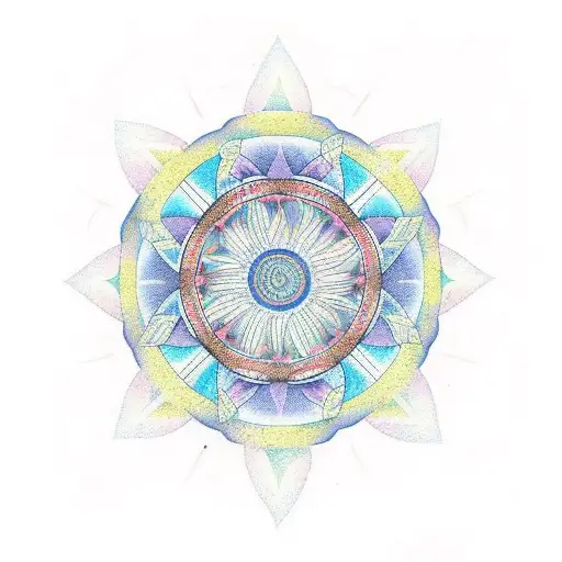 A spiritual mandala with elements of nature tattoo design idea
