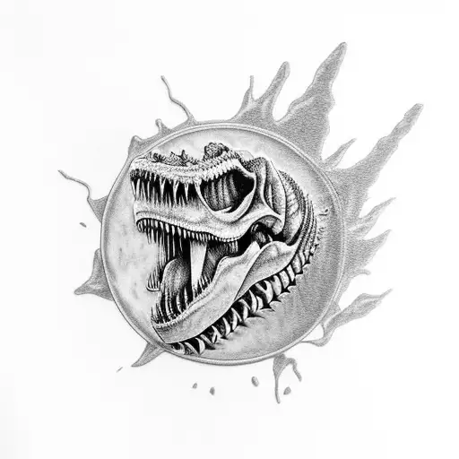 sunflower and t-rex dinosaure skull tattoo design idea