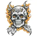 skull and flames engulfing tattoo design idea