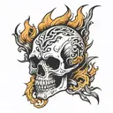 skull and flames engulfing tattoo design idea