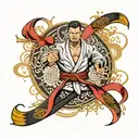 A tattoo of a black belt in martial arts, adorned with traditional Japanese motifs and symbols, representing the client's passion for martial arts tattoo design idea