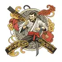 A tattoo of a black belt in martial arts, adorned with traditional Japanese motifs and symbols, representing the client's passion for martial arts tattoo design idea