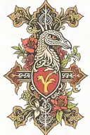 cross, liverbird, YNWA, red kangaroo, turtwig   tattoo design idea
