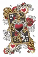 Ace of hearts surrounded by leopard spots and swirls tattoo design idea