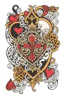 Ace of hearts surrounded by leopard spots and swirls tattoo design idea