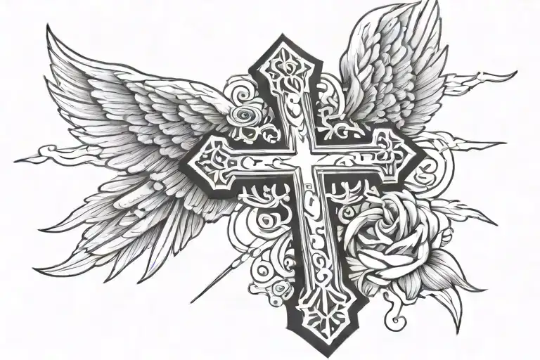 Gangsta cross with angel tattoo design idea