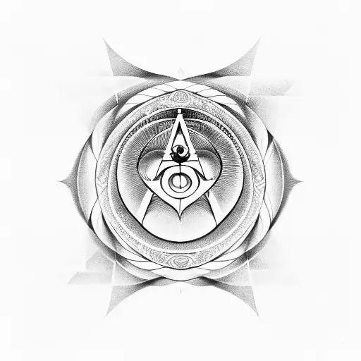 sacred geometry, masonic symbols in a flowing shape tattoo design idea