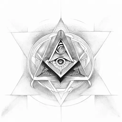 sacred geometry, masonic symbols, in sanke form tattoo design idea
