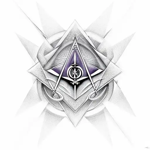 sacred geometry, masonic symbols in a flowing shape tattoo design idea