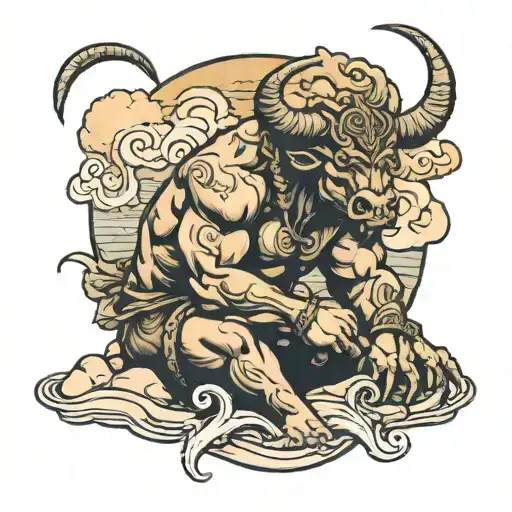 minotaur relaxing at the beach  tattoo design idea