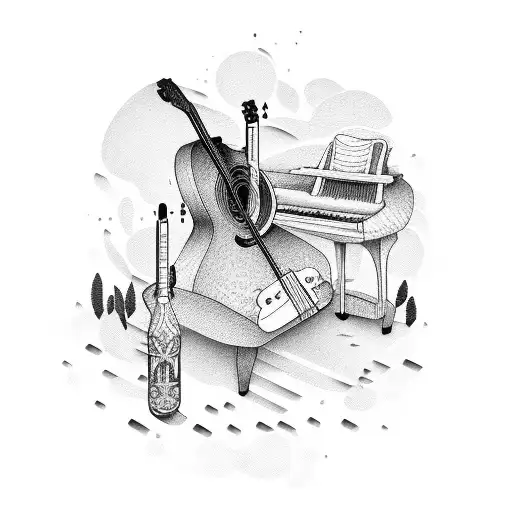 acoustic guitar with strap icon image vector illustration design sketch  style:: tasmeemME.com