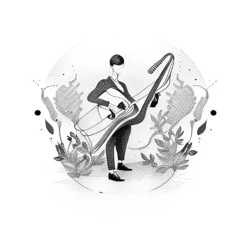 piano, guitar and flute dancing tattoo design idea