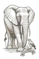 elephant face with sparrow sitting on tusk Surrounded by large angle tattoo design idea