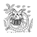 A minimalistic tattoo of a cat playing the accordion surrounded by plants and water tattoo design idea