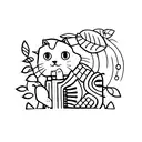 A minimalistic tattoo of a cat playing the accordion surrounded by plants and water tattoo design idea