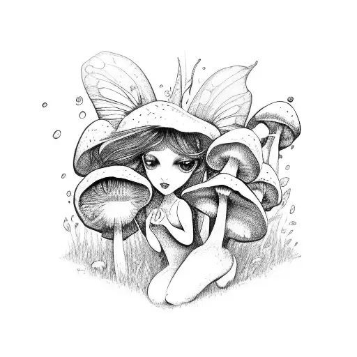 mushroom fairy  tattoo design idea