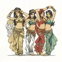 four belly dancers posing tattoo design idea