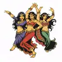 four belly dancers dancing  tattoo design idea