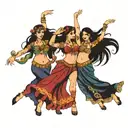 four belly dancers dancing  tattoo design idea