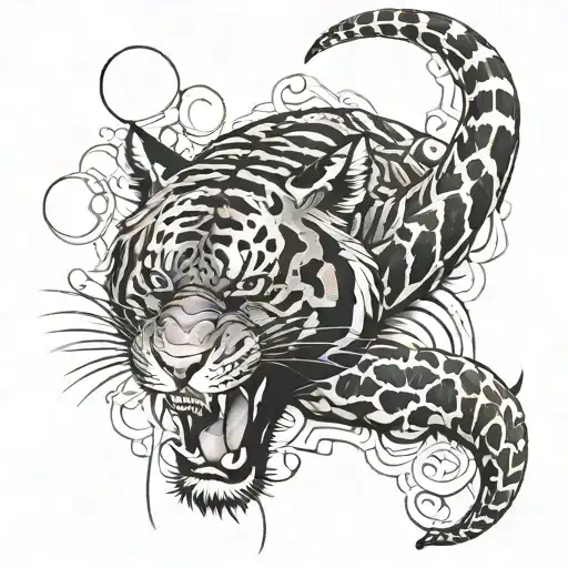 Snake and tiger emerging tattoo design idea
