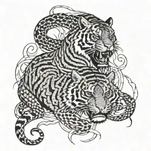 Snake and tiger emerging tattoo design idea