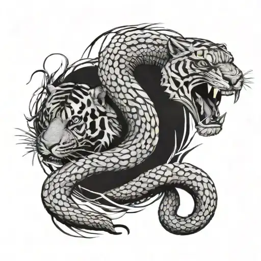 Snake and tiger emerging tattoo design idea