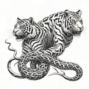 Snake and tiger emerging tattoo design idea