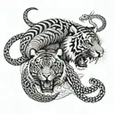 Snake and tiger emerging tattoo design idea