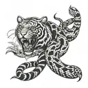 Snake and tiger emerging tattoo design idea
