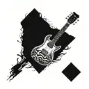 Create a tattoo featuring a road winding through a guitar neck, representing the journey of sobriety and music tattoo design idea