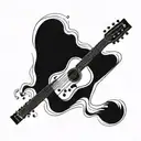 Create a tattoo featuring a road winding through a guitar neck, representing the journey of sobriety and music tattoo design idea